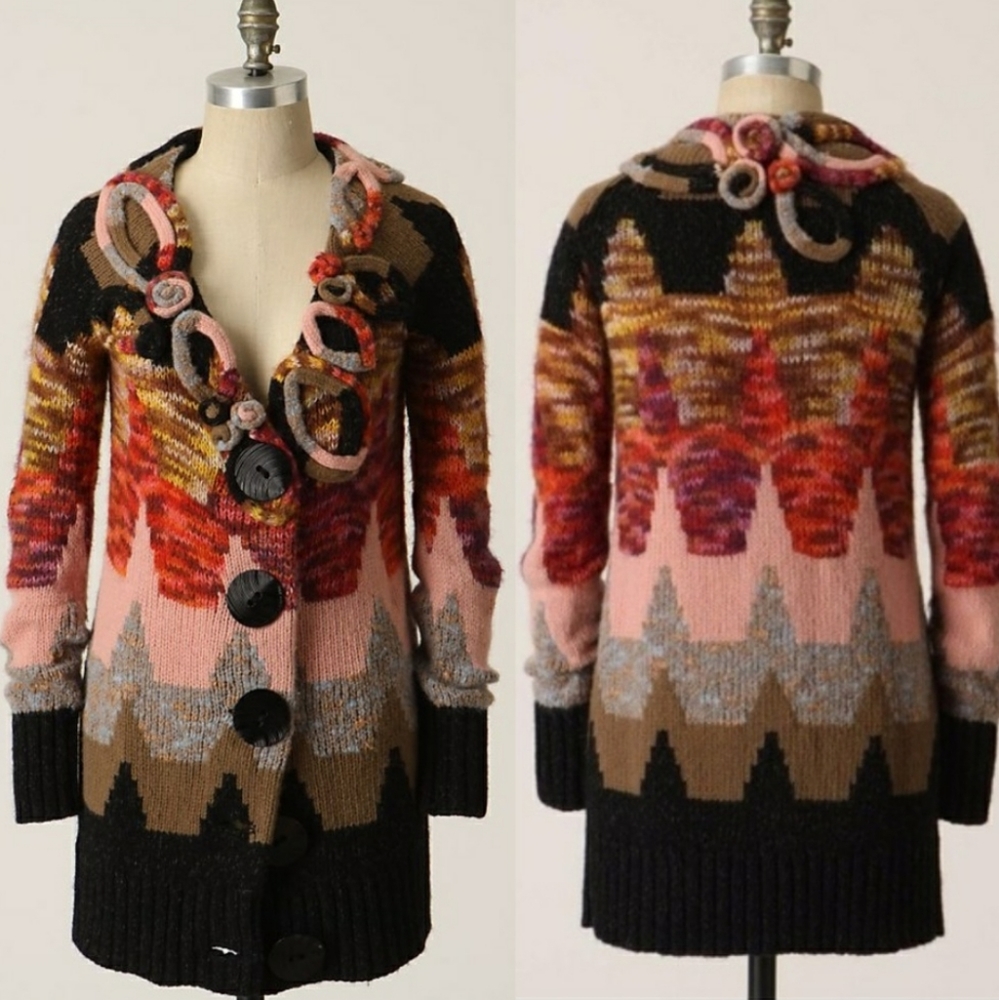 Sleeping on Snow Anthropologie Loops & Angles Art to Wear Knit Cardigan